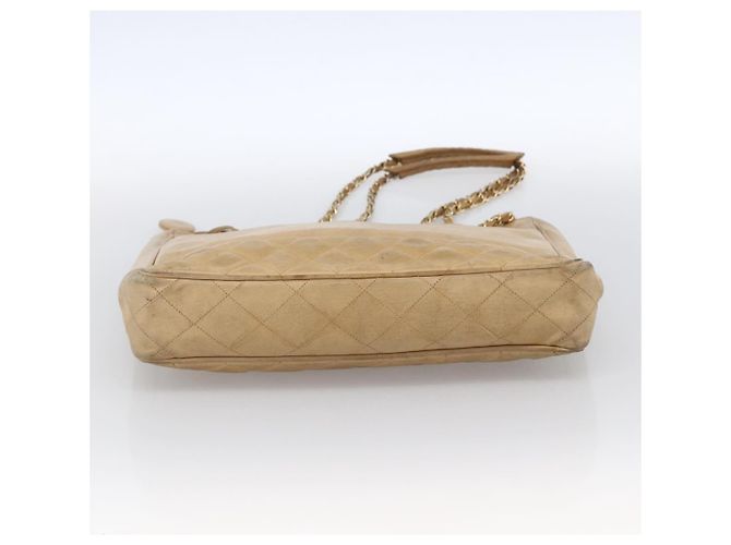 CHANEL Borsa a Spalla Matelassé in Pelle di Agnello Beige Oro CC Auth 172997 D'oro - vista 5