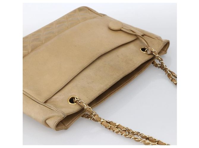 CHANEL Borsa a Spalla Matelassé in Pelle di Agnello Beige Oro CC Auth 172997 D'oro - vista 6