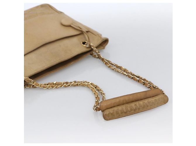 CHANEL Borsa a Spalla Matelassé in Pelle di Agnello Beige Oro CC Auth 172997 D'oro - vista 7
