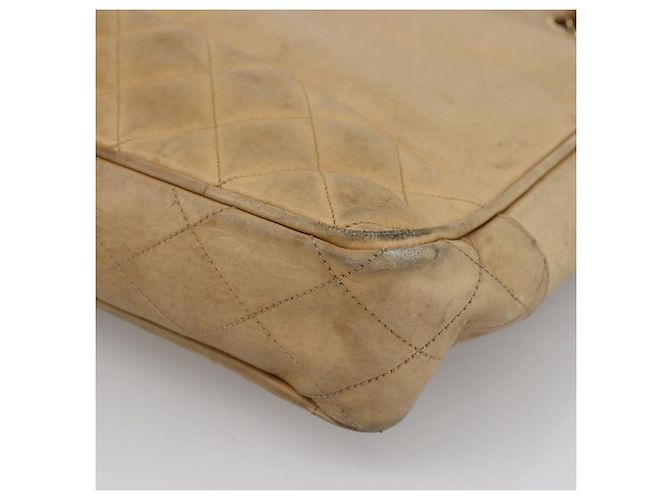CHANEL Borsa a Spalla Matelassé in Pelle di Agnello Beige Oro CC Auth 172997 D'oro - vista 9