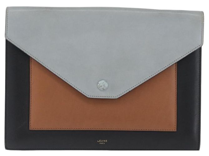 Céline CELINE Große Umhängetasche mit Klappe aus Leder Mehrfarbig Gold Auth BA11111 - Ansicht 13