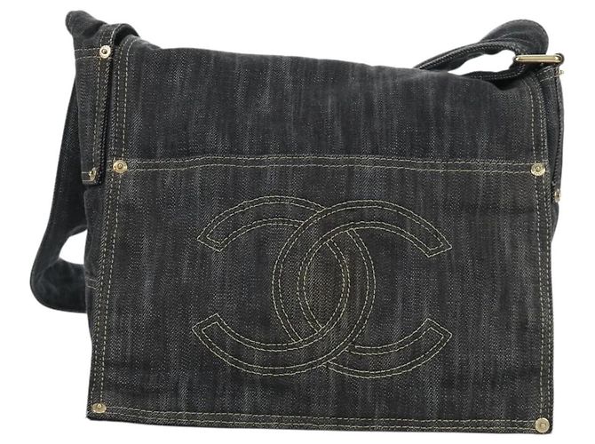 Borsa a Spalla CHANEL COCO Mark in Denim Blu Navy con CC Dorato Auth 171512SAM D'oro - vista 13