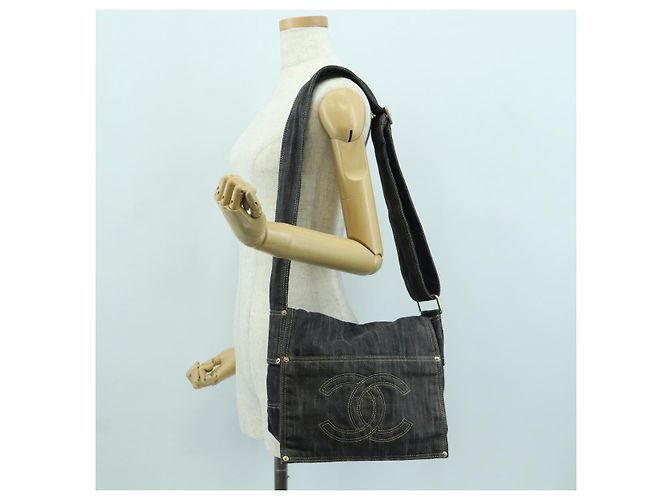 Borsa a Spalla CHANEL COCO Mark in Denim Blu Navy con CC Dorato Auth 171512SAM D'oro - vista 23