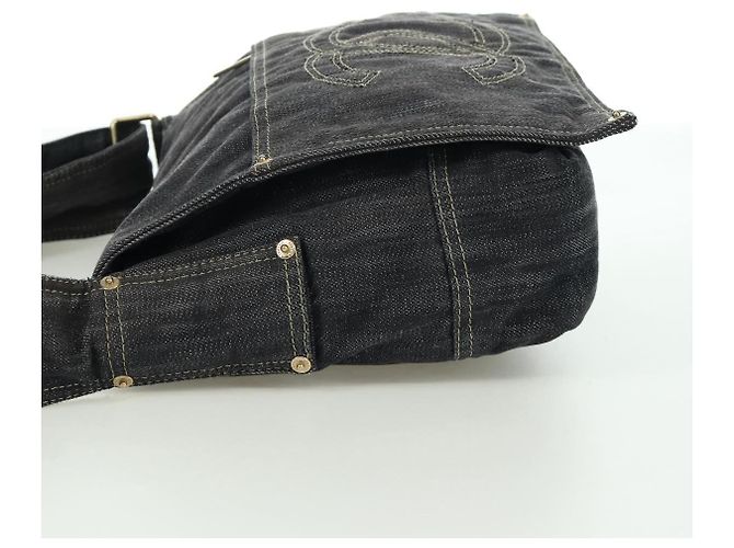 Borsa a Spalla CHANEL COCO Mark in Denim Blu Navy con CC Dorato Auth 171512SAM D'oro - vista 3