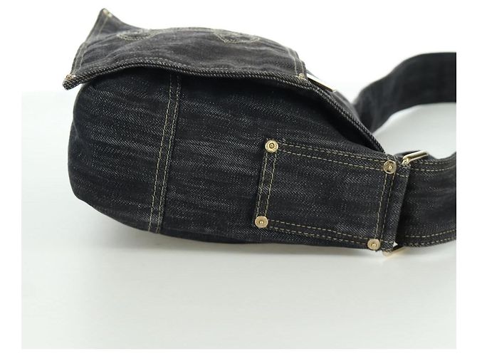 Borsa a Spalla CHANEL COCO Mark in Denim Blu Navy con CC Dorato Auth 171512SAM D'oro - vista 4