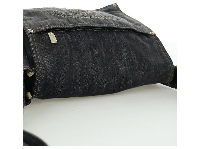 Borsa a Spalla CHANEL COCO Mark in Denim Blu Navy con CC Dorato Auth 171512SAM D'oro - vista 6