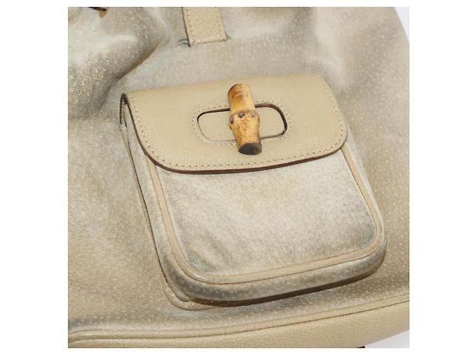 Zaino in pelle scamosciata nera e oro GUCCI Bamboo 003 2058 0030 Auth BA10404 Nero D'oro - vista 26