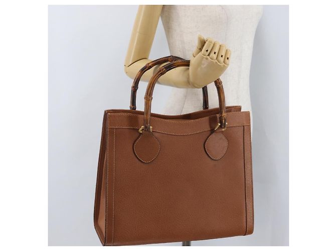 Borsa a mano in pelle Gucci Bamboo marrone oro 002 123 0260 Auth 172890 D'oro - vista 24