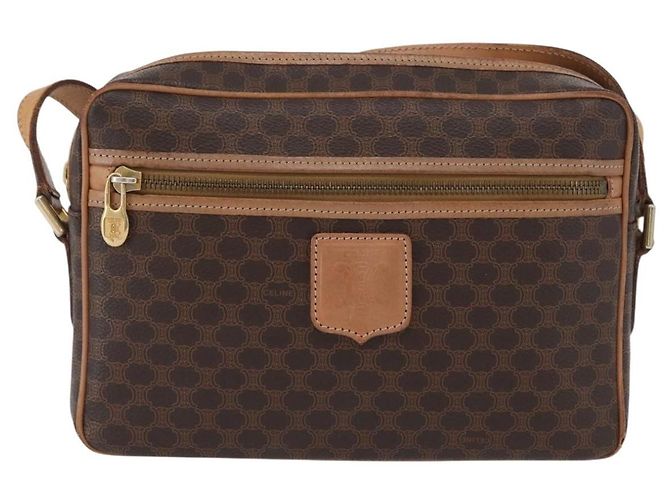 Céline Borsa a Spalla in Tela Macadam CELINE in Pelle PVC Marrone Oro Auth ki6508 D'oro - vista 13