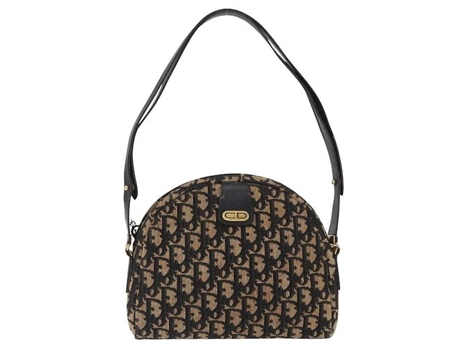 Borsa a Spalla in Tela Trotter Christian Dior Blu Navy Oro Auth 172485 D'oro - vista 13