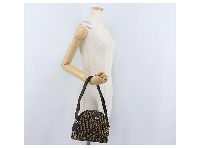Borsa a Spalla in Tela Trotter Christian Dior Blu Navy Oro Auth 172485 D'oro - vista 20