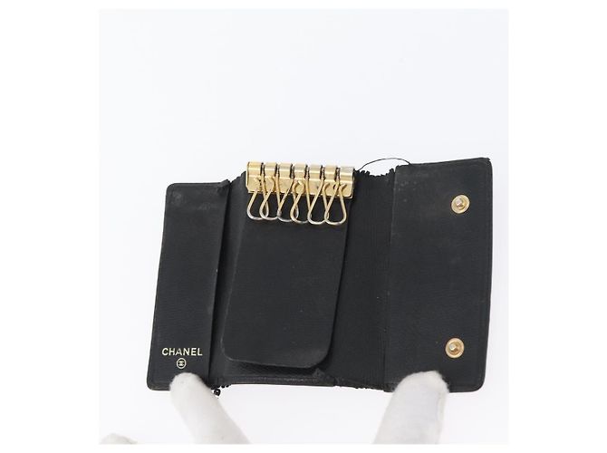 Estojo para chaves CHANEL em couro preto CC Auth 172555 - vista 9