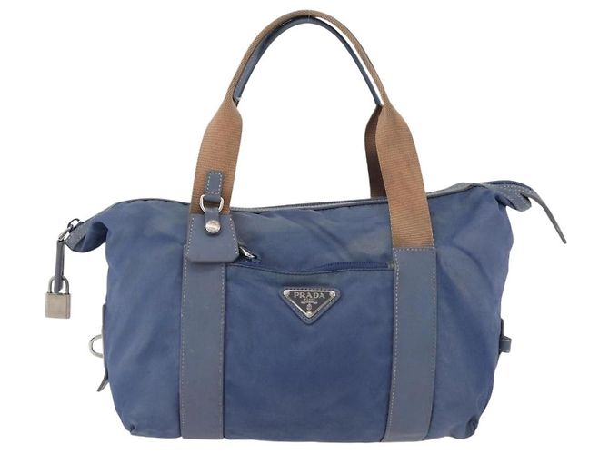 PRADA Borsa a mano in nylon blu argento Auth mr2051 - vista 13