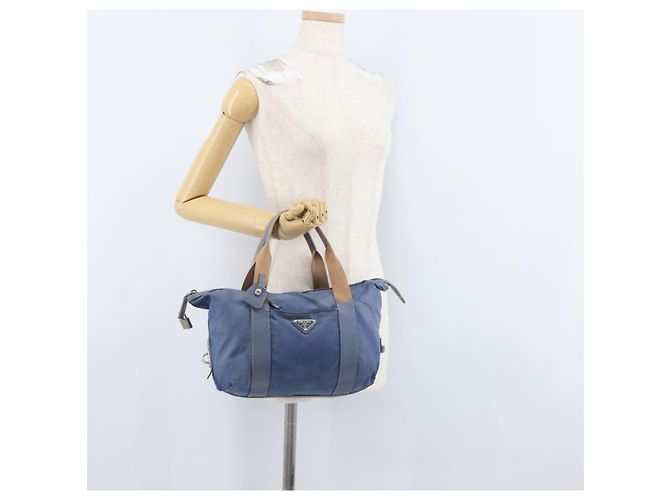 PRADA Borsa a mano in nylon blu argento Auth mr2051 - vista 24