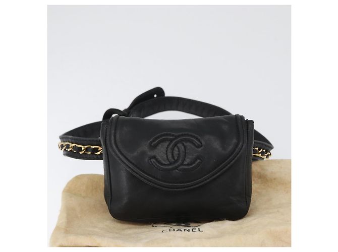 CHANEL COCO Gürteltasche Mark Chain Lammleder Schwarz Gold CC Auth BA11165 Golden - Ansicht 12