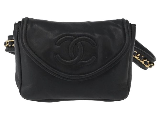 CHANEL COCO Gürteltasche Mark Chain Lammleder Schwarz Gold CC Auth BA11165 Golden - Ansicht 13