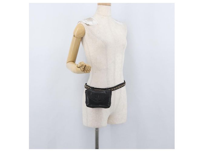CHANEL COCO Gürteltasche Mark Chain Lammleder Schwarz Gold CC Auth BA11165 Golden - Ansicht 22