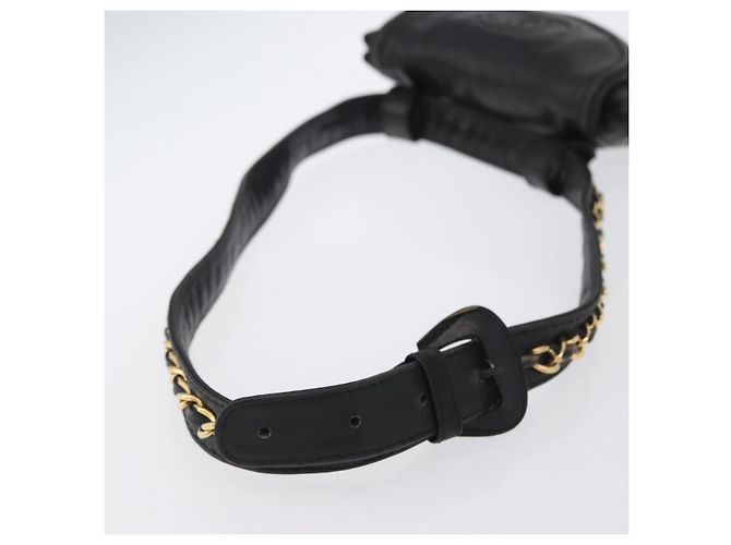 CHANEL COCO Gürteltasche Mark Chain Lammleder Schwarz Gold CC Auth BA11165 Golden - Ansicht 7