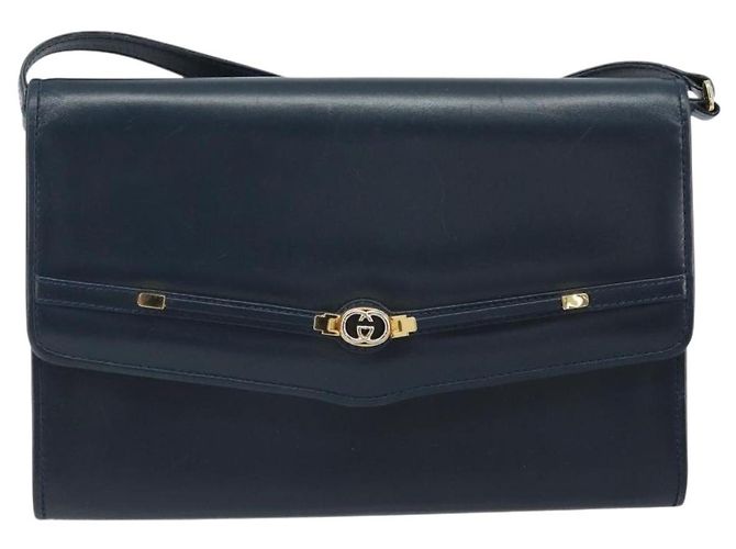 Borsa a Spalla in Pelle GUCCI Blu Navy Oro 406 004 2008 Auth am10743 D'oro - vista 13