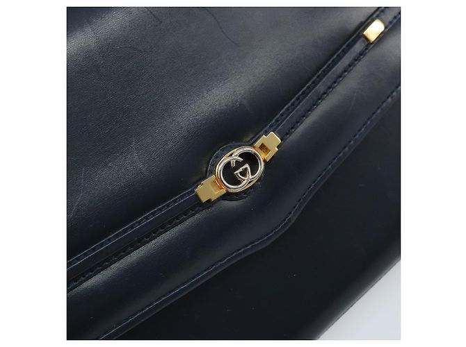 Borsa a Spalla in Pelle GUCCI Blu Navy Oro 406 004 2008 Auth am10743 D'oro - vista 17