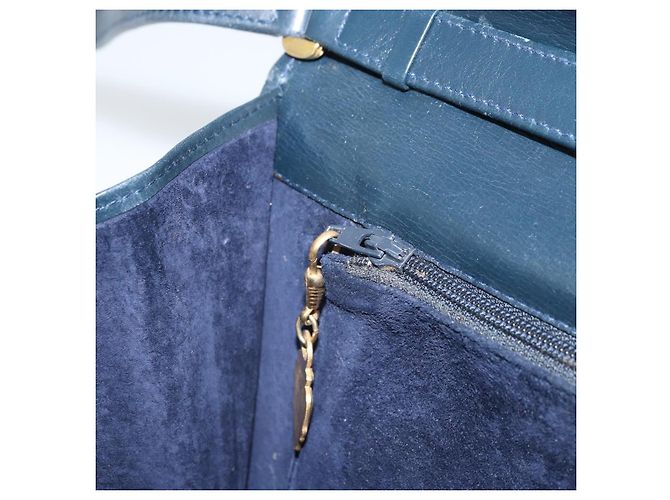 Borsa a Spalla in Pelle GUCCI Blu Navy Oro 406 004 2008 Auth am10743 D'oro - vista 21