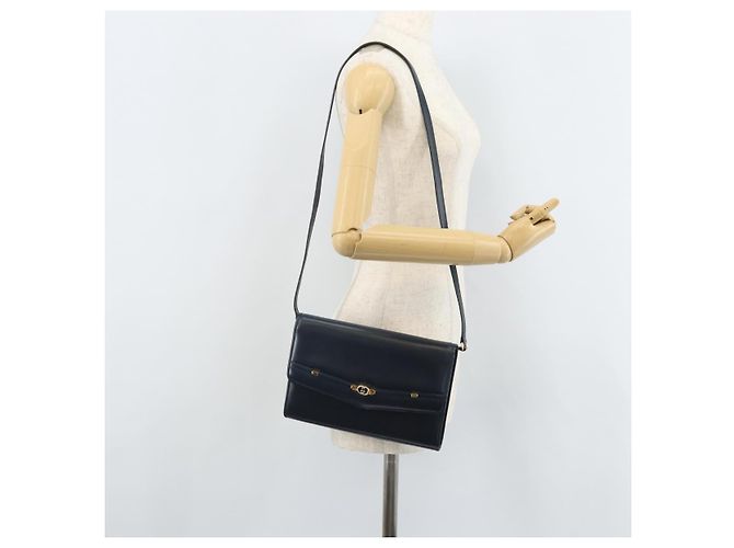Borsa a Spalla in Pelle GUCCI Blu Navy Oro 406 004 2008 Auth am10743 D'oro - vista 23