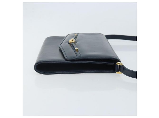 Borsa a Spalla in Pelle GUCCI Blu Navy Oro 406 004 2008 Auth am10743 D'oro - vista 3