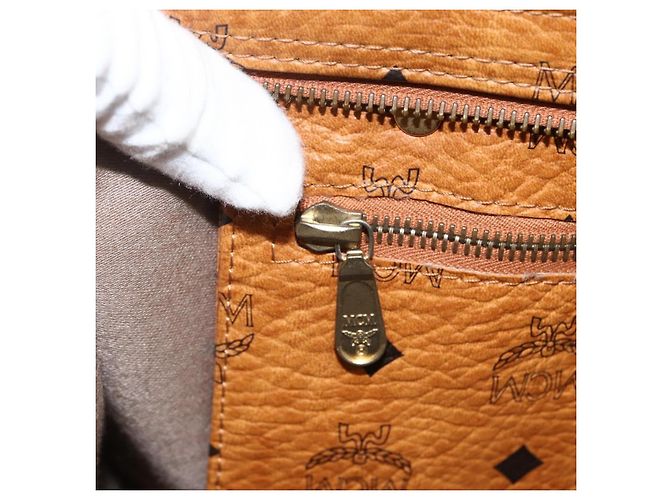 Borsa Tote MCM Logogram Vicetos PVC Marrone Oro Auth BA11113 D'oro - vista 20