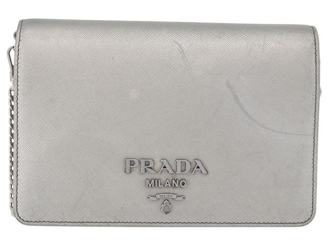 Saffiano Borsa a Spalla PRADA in Pelle Safiano Argento Auth bs33612 - vista 13
