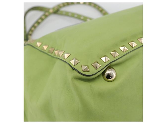 VALENTINO Rock Studs Tote Bag Leder Gold Hellgrün Auth BA11057 Golden - Ansicht 11