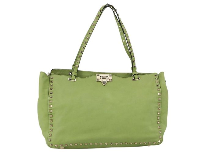 VALENTINO Rock Studs Tote Bag Leder Gold Hellgrün Auth BA11057 Golden - Ansicht 13