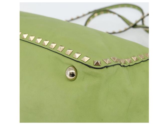 VALENTINO Rock Studs Tote Bag Leder Gold Hellgrün Auth BA11057 Golden - Ansicht 14