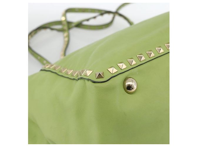 VALENTINO Rock Studs Tote Bag Leder Gold Hellgrün Auth BA11057 Golden - Ansicht 15
