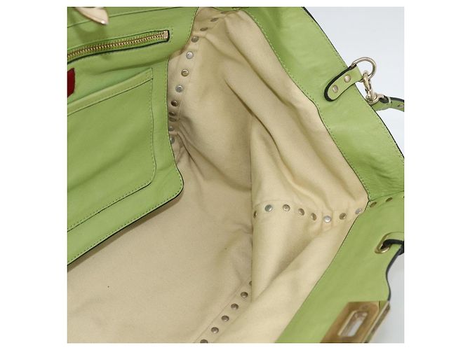 VALENTINO Rock Studs Tote Bag Leder Gold Hellgrün Auth BA11057 Golden - Ansicht 19