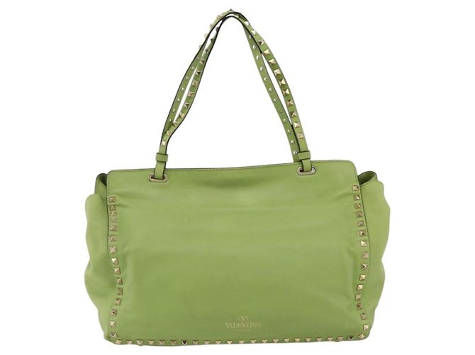 VALENTINO Rock Studs Tote Bag Leder Gold Hellgrün Auth BA11057 Golden - Ansicht 2