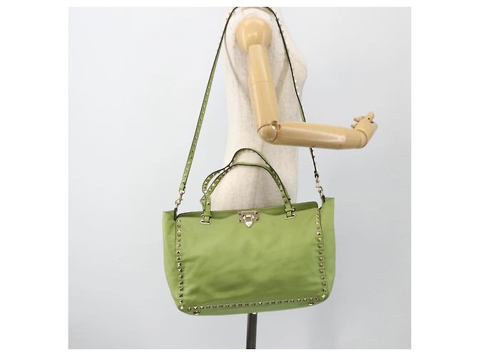 VALENTINO Rock Studs Tote Bag Leder Gold Hellgrün Auth BA11057 Golden - Ansicht 23