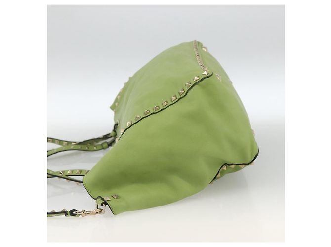 VALENTINO Rock Studs Tote Bag Leder Gold Hellgrün Auth BA11057 Golden - Ansicht 3