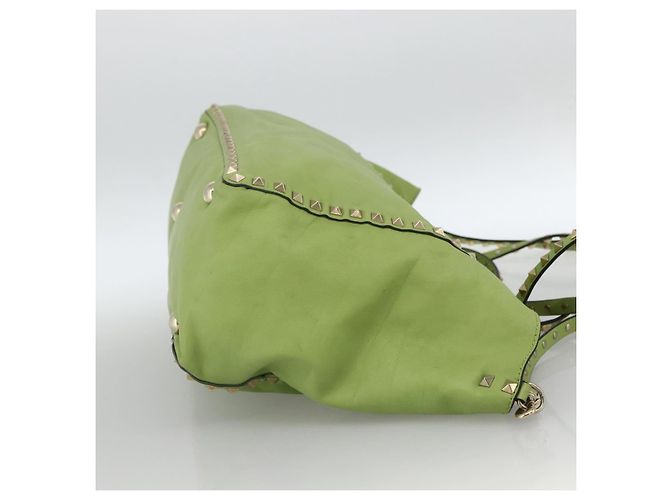 VALENTINO Rock Studs Tote Bag Leder Gold Hellgrün Auth BA11057 Golden - Ansicht 4