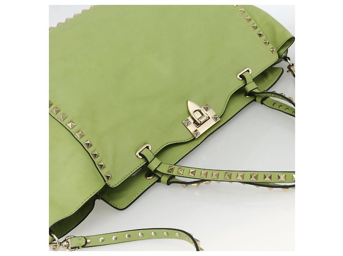 VALENTINO Rock Studs Tote Bag Leder Gold Hellgrün Auth BA11057 Golden - Ansicht 6