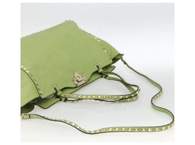VALENTINO Rock Studs Tote Bag Leder Gold Hellgrün Auth BA11057 Golden - Ansicht 9