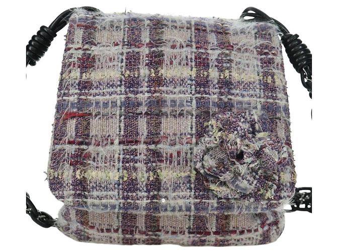 Borsa a Spalla Camelia con Catena CHANEL Tweed Viola Argento CC Auth LNZ320SAv Porpora - vista 13