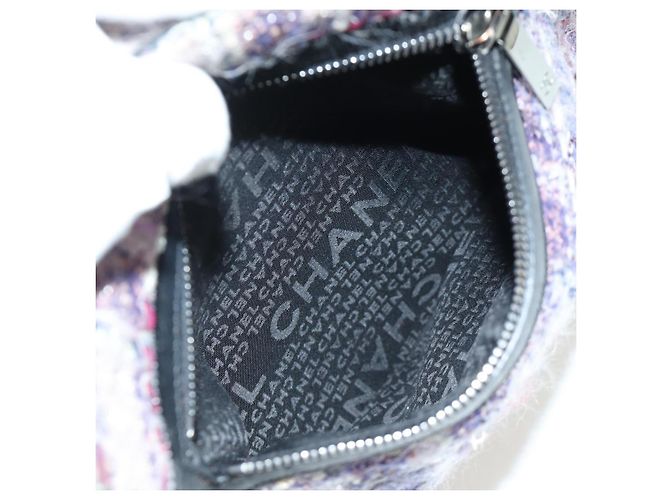 Borsa a Spalla Camelia con Catena CHANEL Tweed Viola Argento CC Auth LNZ320SAv Porpora - vista 21
