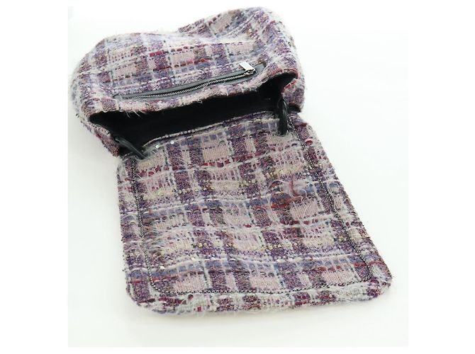 Borsa a Spalla Camelia con Catena CHANEL Tweed Viola Argento CC Auth LNZ320SAv Porpora - vista 9