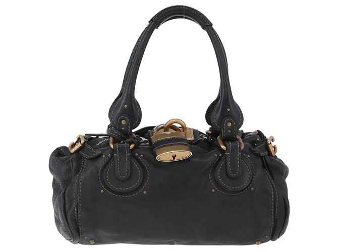 Chloé Borsa a mano Chloe Paddington in pelle nera oro argento Auth am10875SAV Nero D'oro - vista 13