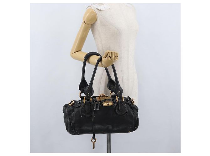 Chloé Borsa a mano Chloe Paddington in pelle nera oro argento Auth am10875SAV Nero D'oro - vista 28