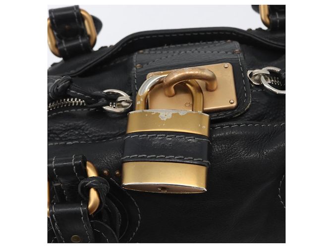 Chloé Borsa a mano Chloe Paddington in pelle nera oro argento Auth am10875SAV Nero D'oro - vista 9