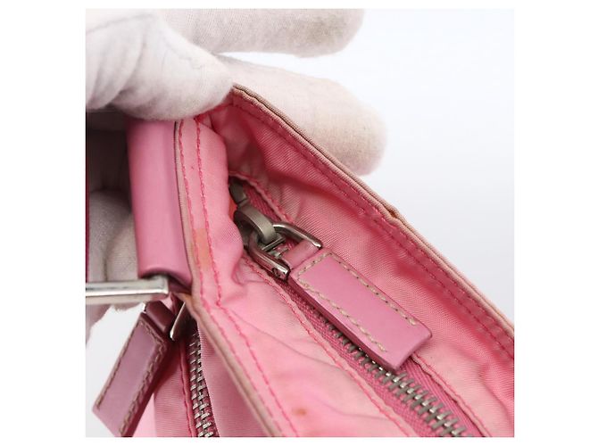 Borsa a Spalla PRADA in Nylon e Pelle Rosa Argento Auth LNZ333 - vista 10