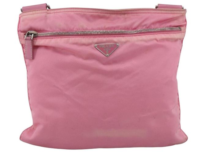 Borsa a Spalla PRADA in Nylon e Pelle Rosa Argento Auth LNZ333 - vista 13