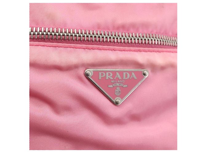 Borsa a Spalla PRADA in Nylon e Pelle Rosa Argento Auth LNZ333 - vista 18