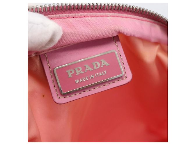 Borsa a Spalla PRADA in Nylon e Pelle Rosa Argento Auth LNZ333 - vista 19